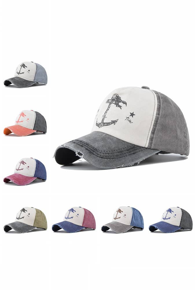 UNISHE - Wholesale Baseball Cap - Women's - Anchor Print Baseball Cap MOQ 3pcs DX0457