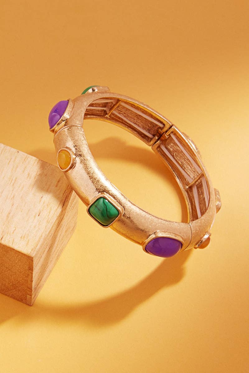 MUL Mardi Gras Faux-Stein Armreif Stretch-Armband für den Großhandel auf Faire0