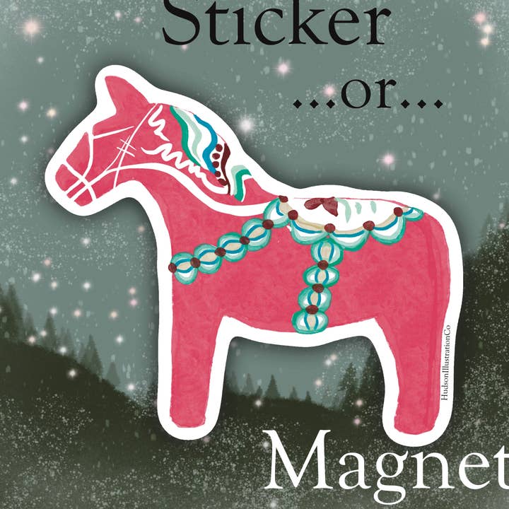 Autocolante ou Íman de Ornamento de Cavalo Dala Sueco por atacado de Hudson Illustration Co - About Town Co