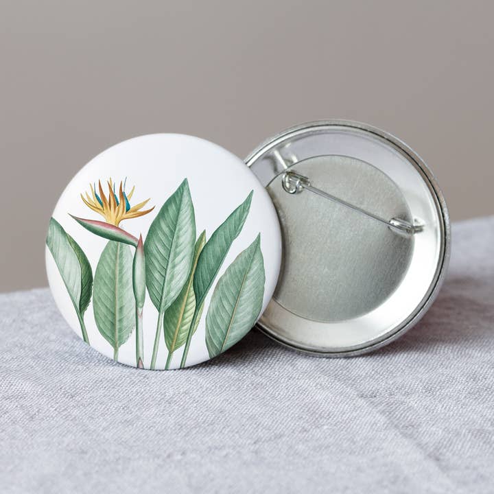 Bird of Paradise Plant Button - Big Round Pin for wholesale by The Zoologist Archives