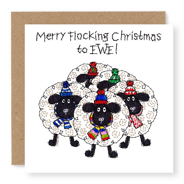 EWE Flock Merry Flocking Xmas for wholesale by Jane Buurman Handmade (Greetings Cards)