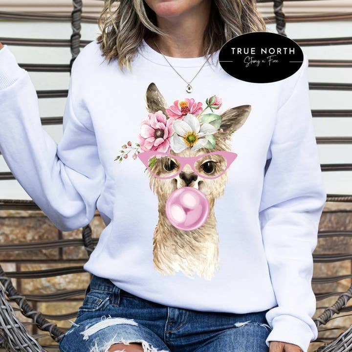 Stylish Pink Glasses Lama T-Shirt or Sweatshirt Perfect for Any Occasion for wholesale by STRONG N FREE CDN