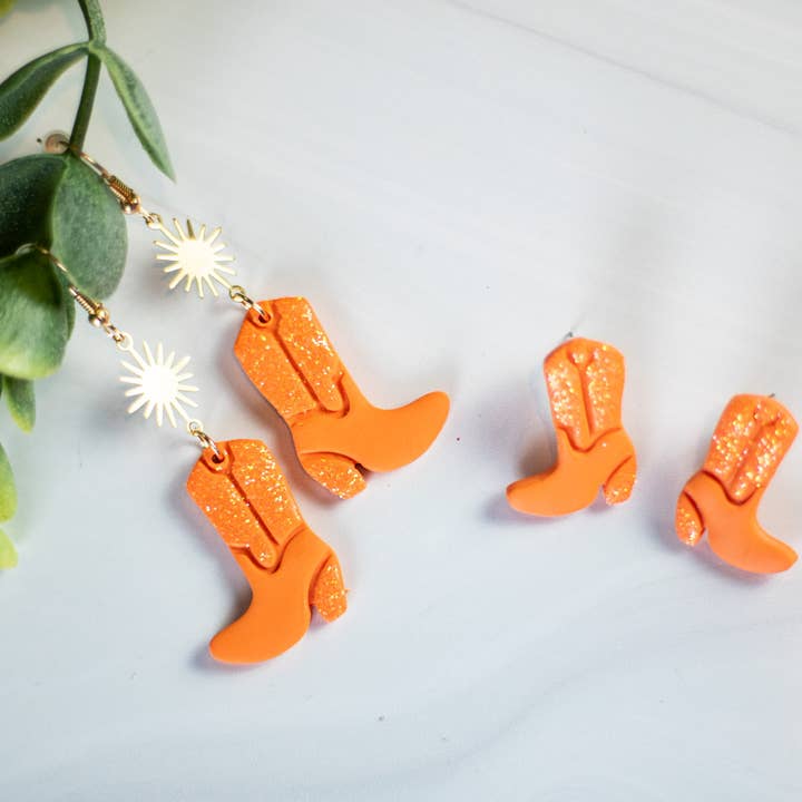 EJ Clay Co - Wholesale Dangle Earrings - Orange Glitter Boots Collection