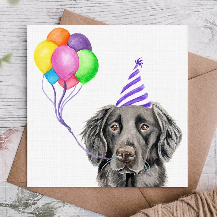 Black Flatcoat Retriever - Biglietto di compleanno, colore: Nero per la vendita all'ingrosso da parte di Cloud Jellybean Art