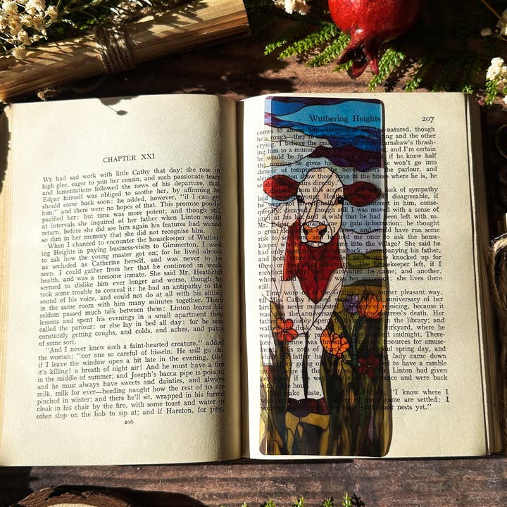 Sonnet and Fable - Vente Marque-page - Marque-pages en vitrail de vache tachetée marron