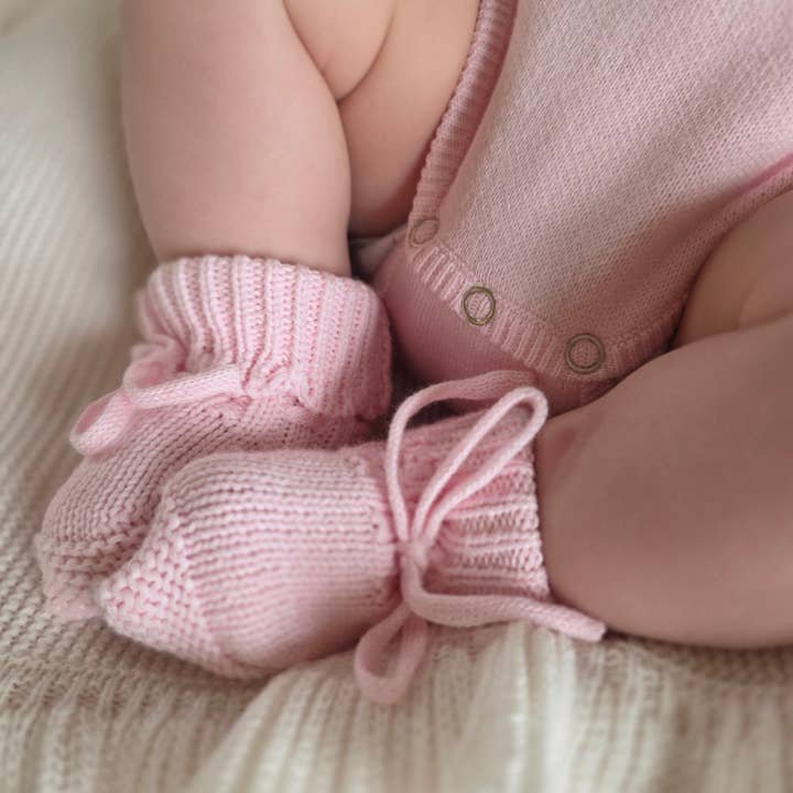 SCALLOPED BABY BOOTIES - ROSEWATER for wholesale by CG Lane Co