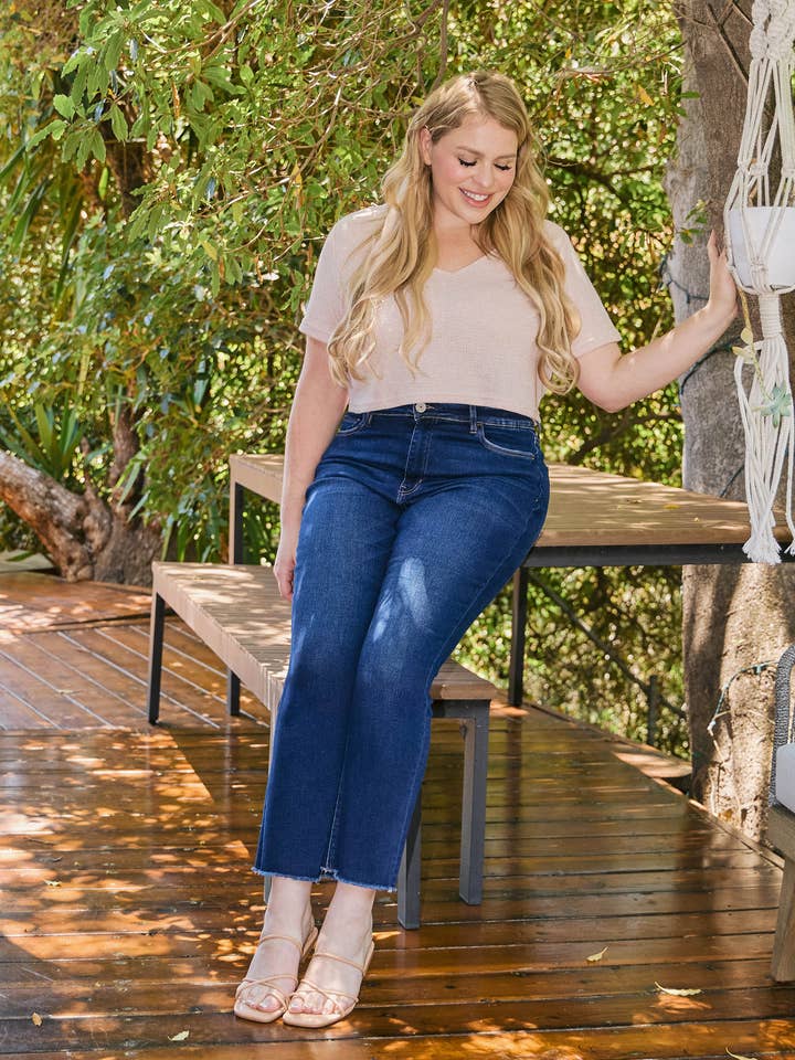 PLUS SIZE SUPER HIGH RISE SLIM STRAIGHT JEANS T5354-P for wholesale by VERVET by FLYING MONKEY