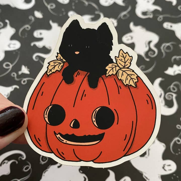 Black Cat Sticker for wholesale by Little Spooky Studio
