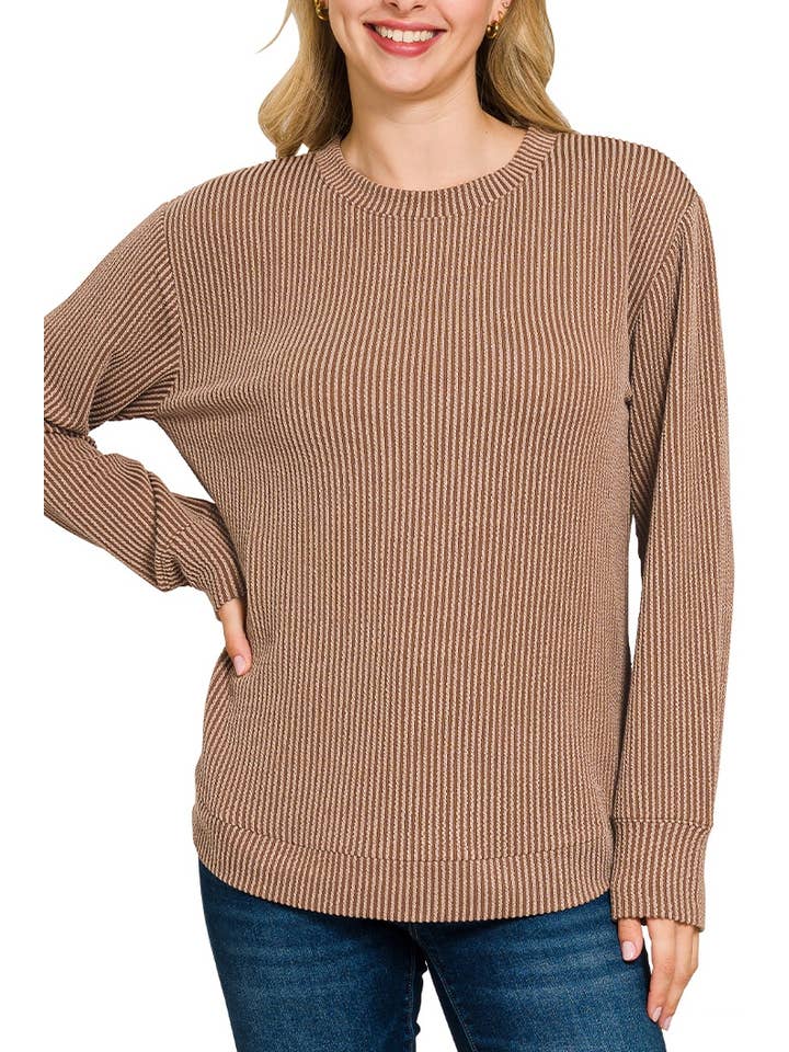 Vanilla Monkey - Wholesale Sweatshirt - Women's - Raised Rib Round Neck Long Sleeve Top2