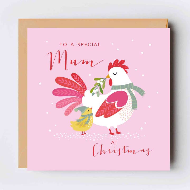 Carte de Noël spéciale pour maman | Poule avec poussin pour la vente par Klara Hawkins