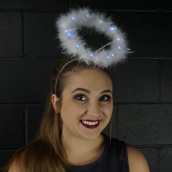 Zucker Feather Products - Wholesale Costume - Women's - Marabou Feather Halo W/LED Lights White W/Opal Lurex