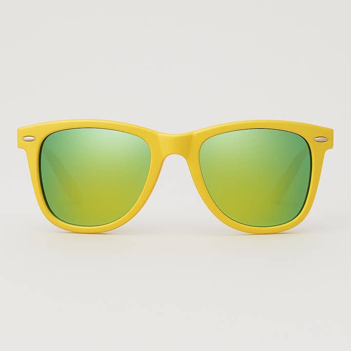 NHP International - Wholesale Sunglasses - Unisex - Yellow 'Distressed' wayfarer sunglasses with mirror lenses 2