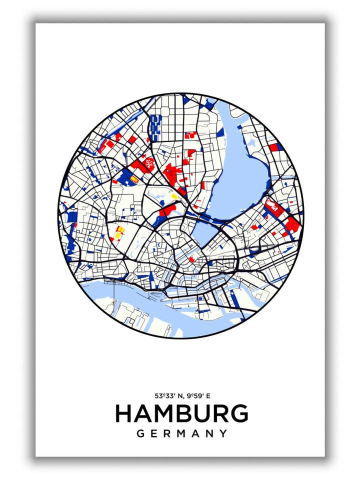 Kaart van Hamburg, Duitsland voor wholesale door Stanley Print House