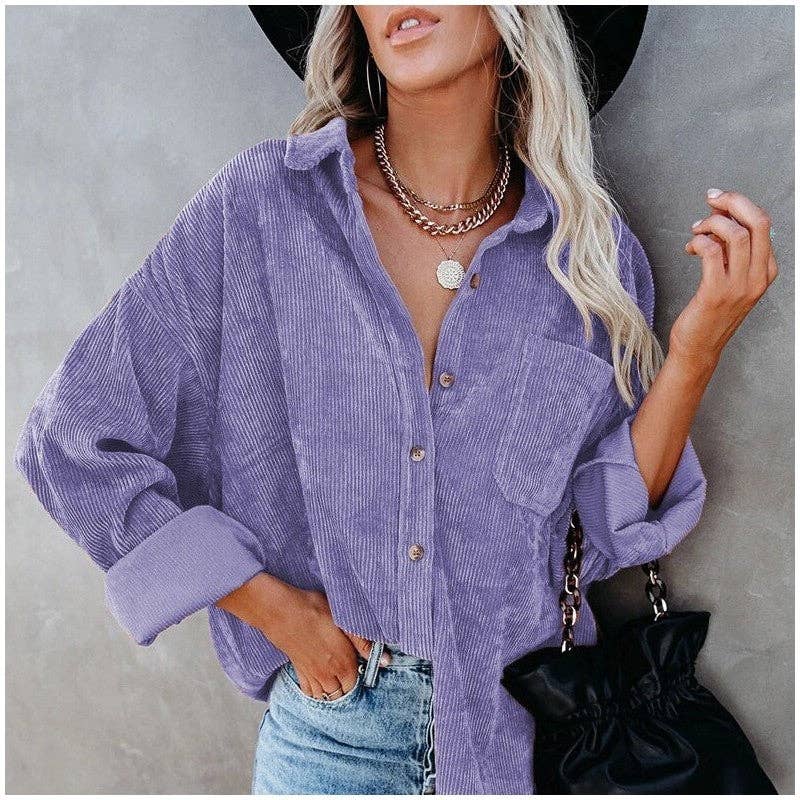 FurDecoration - Wholesale Jacket - Women's - Corduroy Lapel Jacket - Solid Color Casual Outerwear8