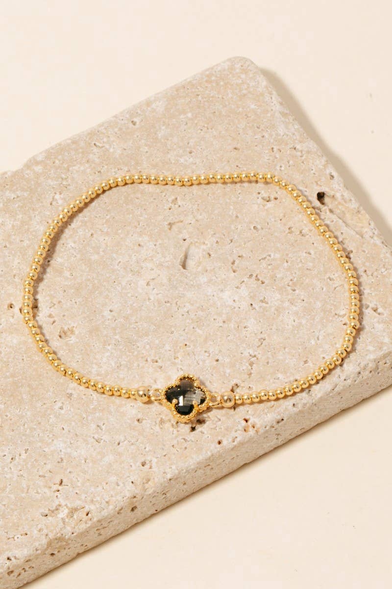 Anarchy Street - Wholesale Beaded Bracelet - Gold Dipped Faceted Clear Glass Clover Charm Beaded Bracelet4