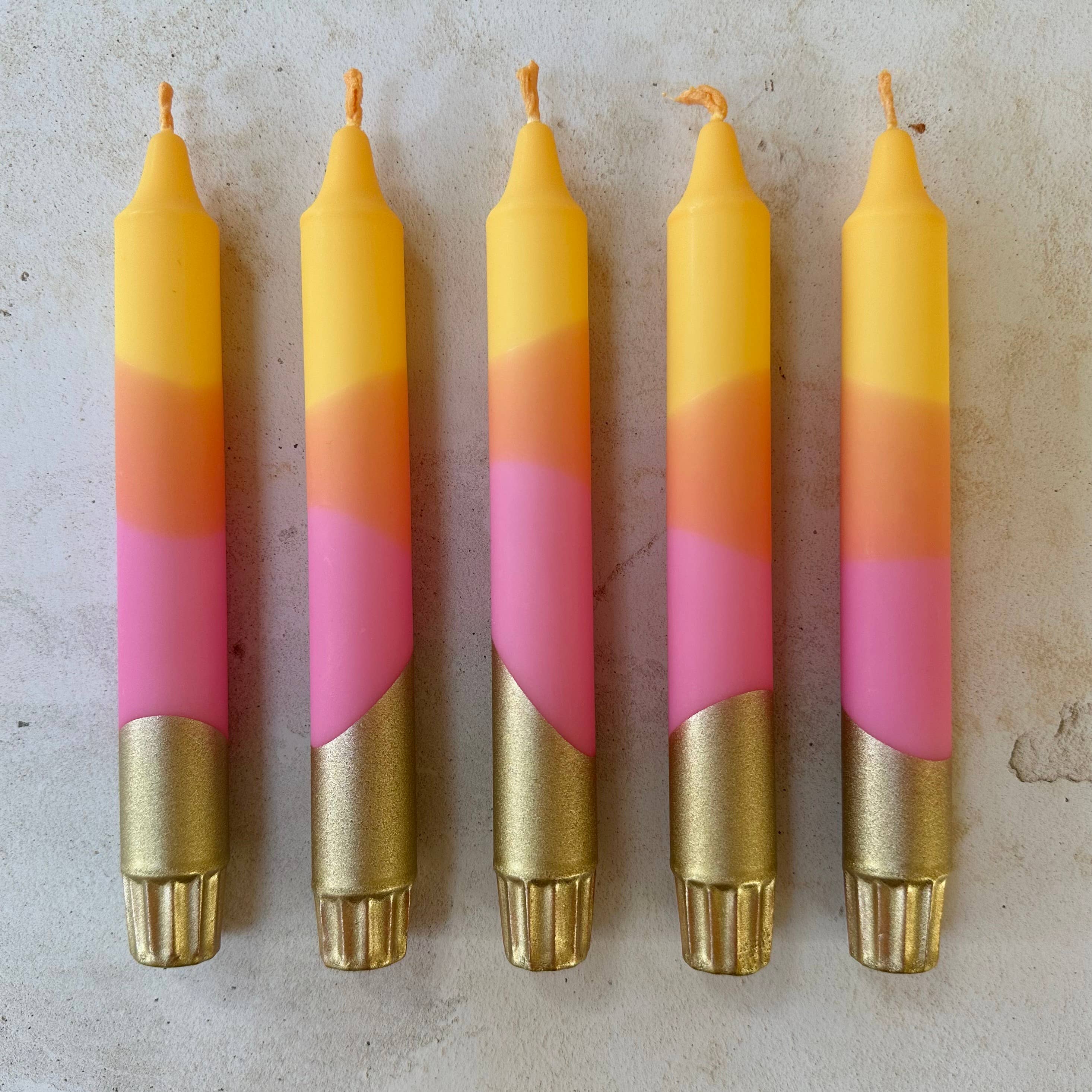 Florrie and Wren - Wholesale Tapered candle/candlestick - Raspberry Lemonade Colourful Yellow Orange Pink Candle