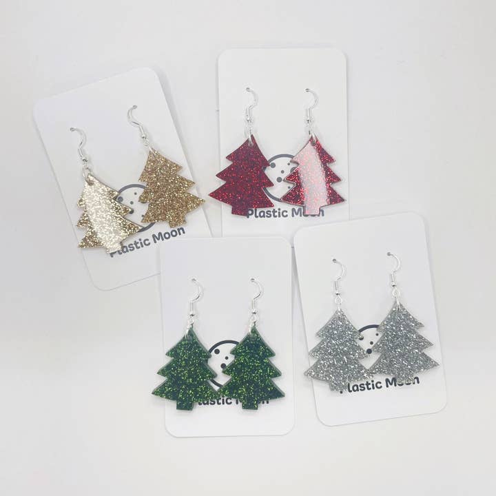 Large Glitter Christmas Tree Earrings for wholesale by Plastic Moon