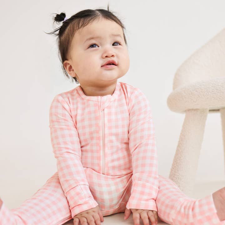 Day or Night Onesie - Petal Gingham for wholesale by Kynd Baby