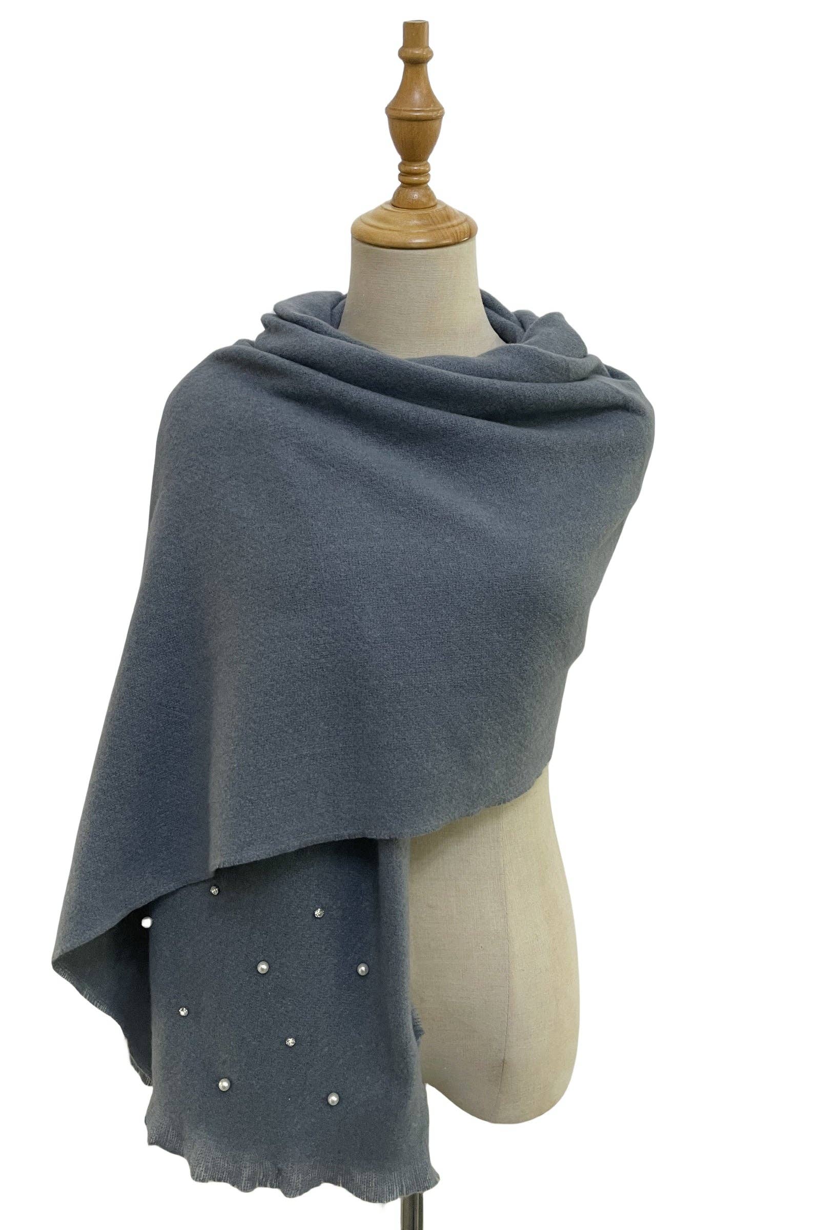 Fashion Scarf World - Wholesale Scarf - Women's - Pearl and Diamante Plain Wool Frayed Scarf20
