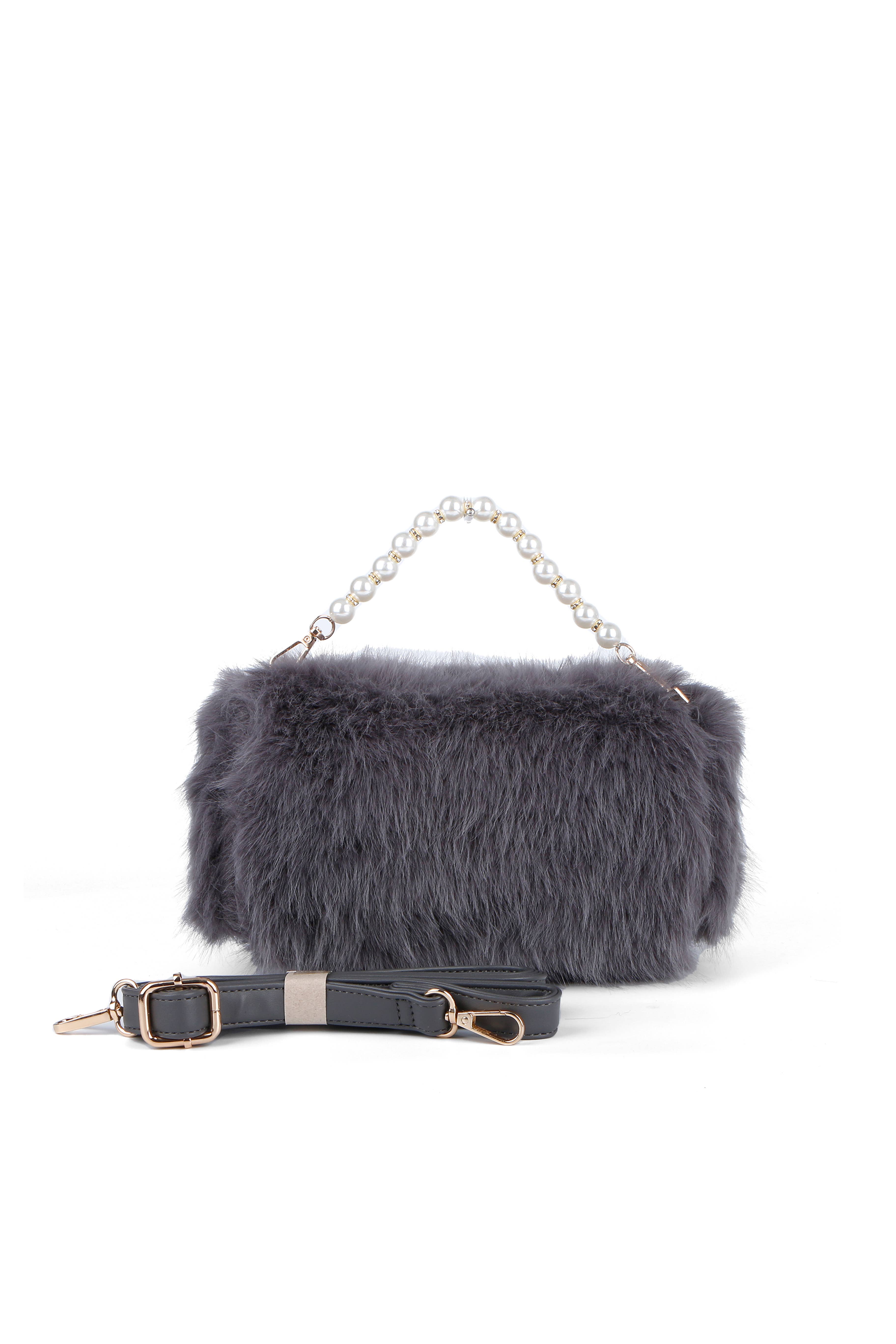 Papaya Fashion Ltd - Vendita all'ingrosso Pochette - Donna - Borsa a mano in ecopelliccia con manico a perla J-20362