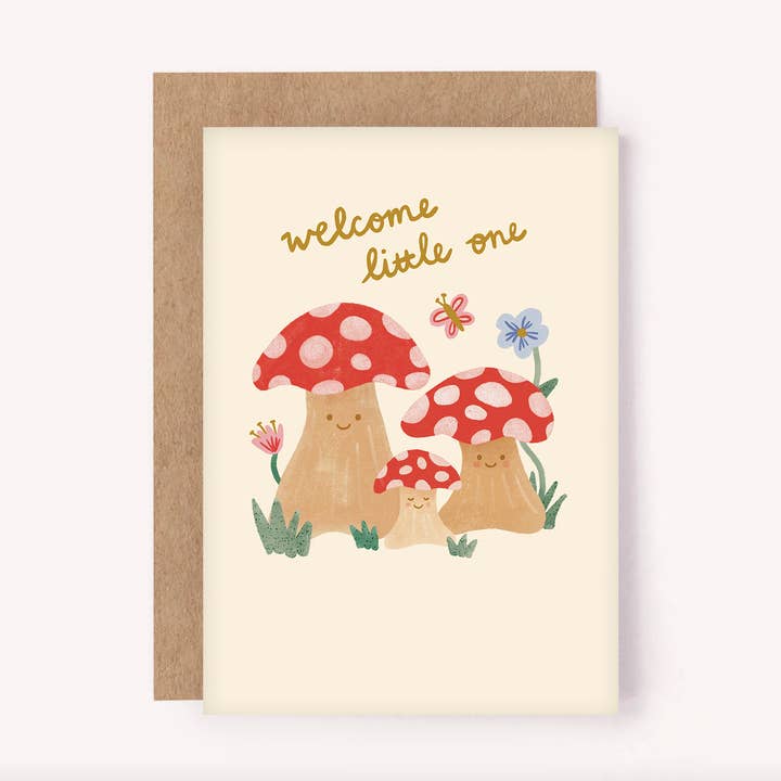 Welcome Little One Mushroom - New Baby Cute Neutral Card and other Purchase Wholesale sow n sow. Free Returns & Net 60 Terms on Faire trending on Faire.