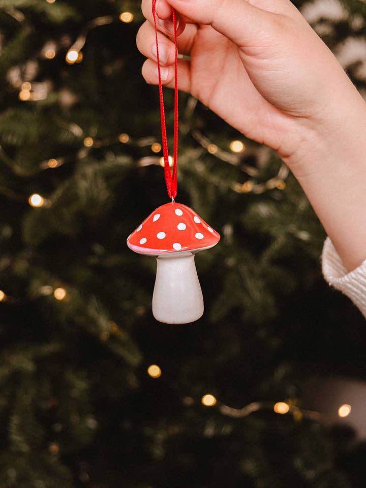 Mushroom Ceramic Christmas Ornament for wholesale by Mimi & August