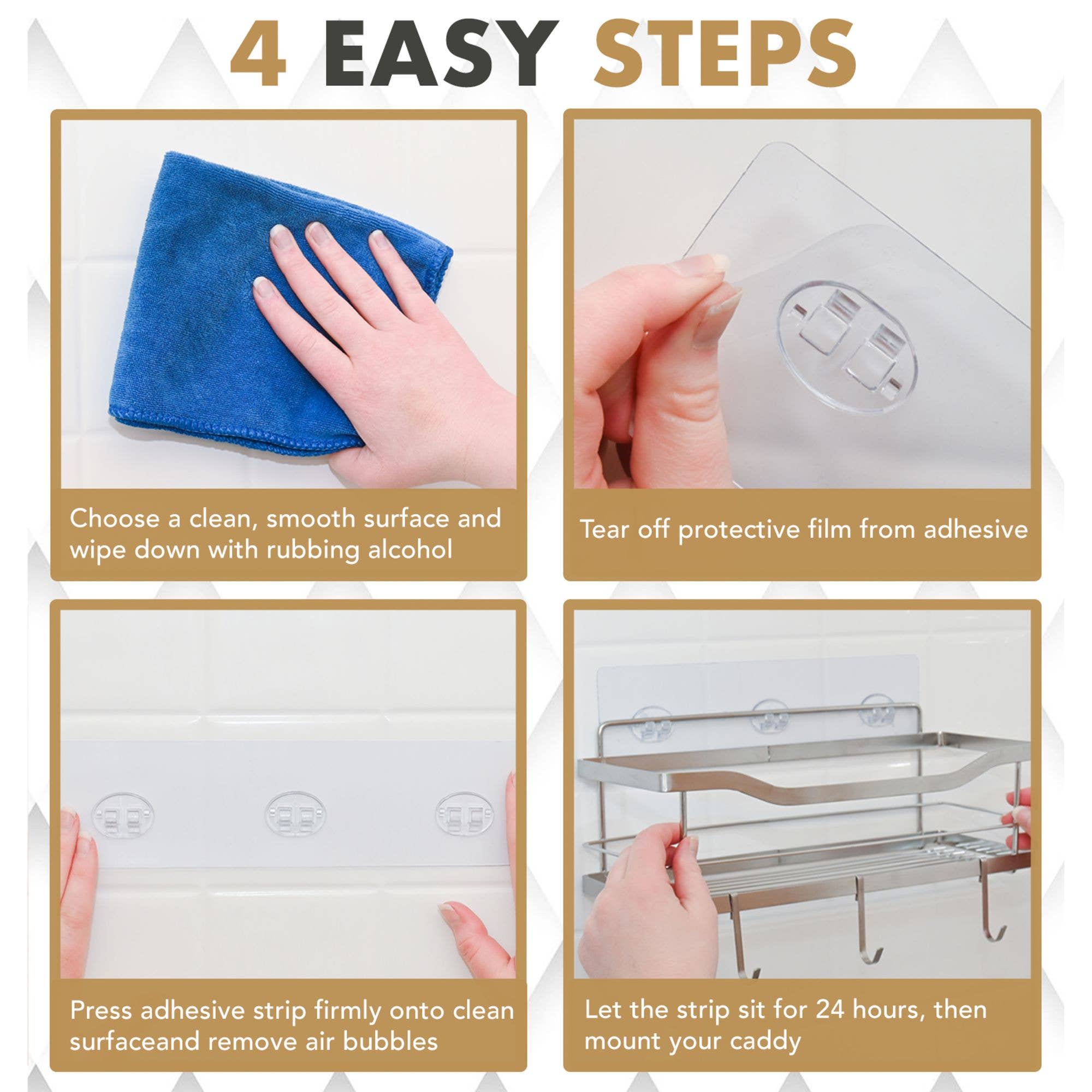 Bottiful Home - Wholesale Bath Caddy - 304 SS Shower Caddy Baskets w 3 Adhesive Strips & 6 Hooks7