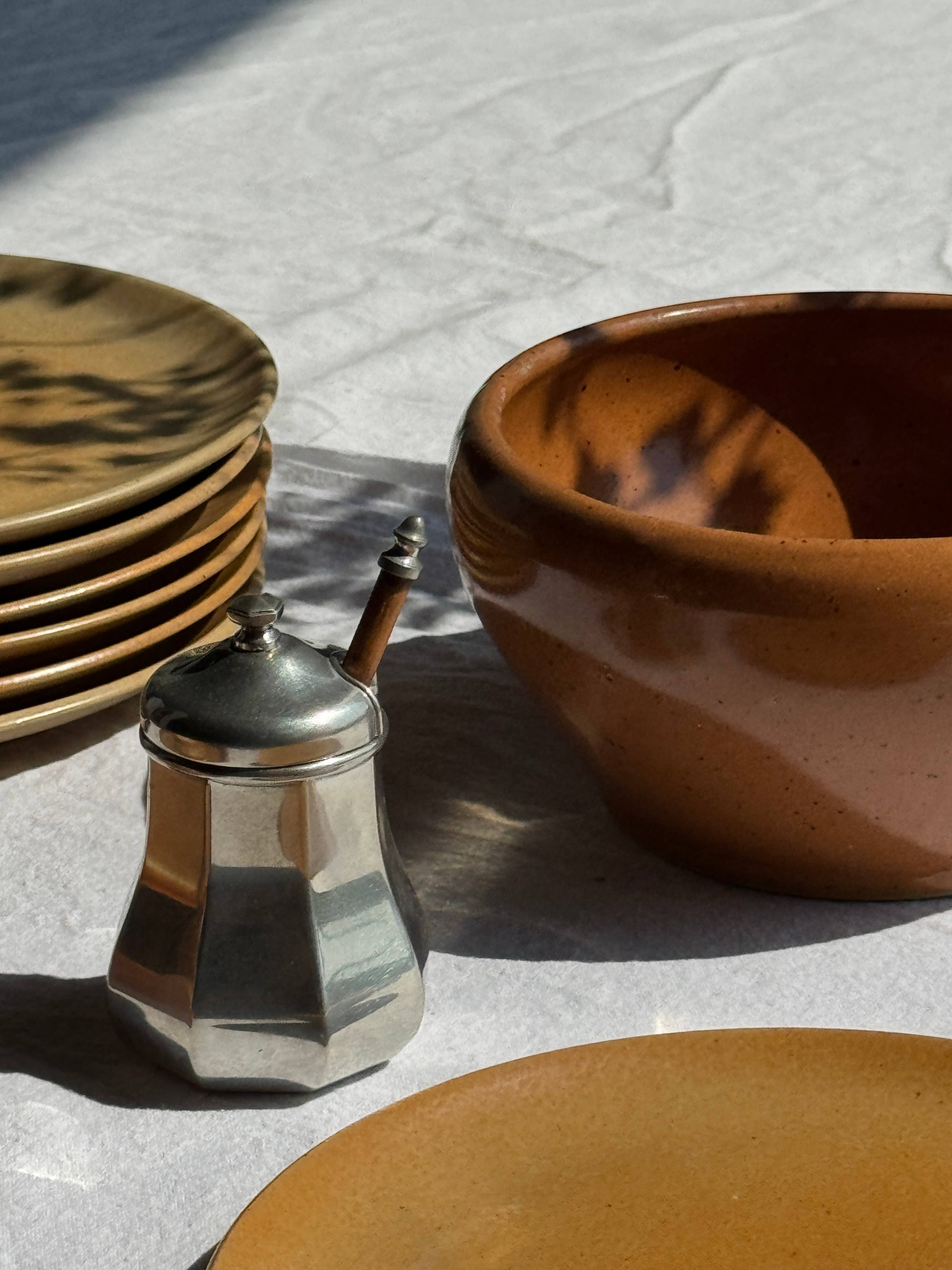 Medium stoneware bowl Digoin Grès Pots France brown orange D17 for wholesale on Faire10