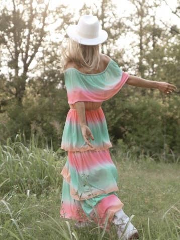 Grøn/Flamingo ISD1211B Rainbow Kjole Off-Shoulder Grøn Lyserød for engroshandel på Faire