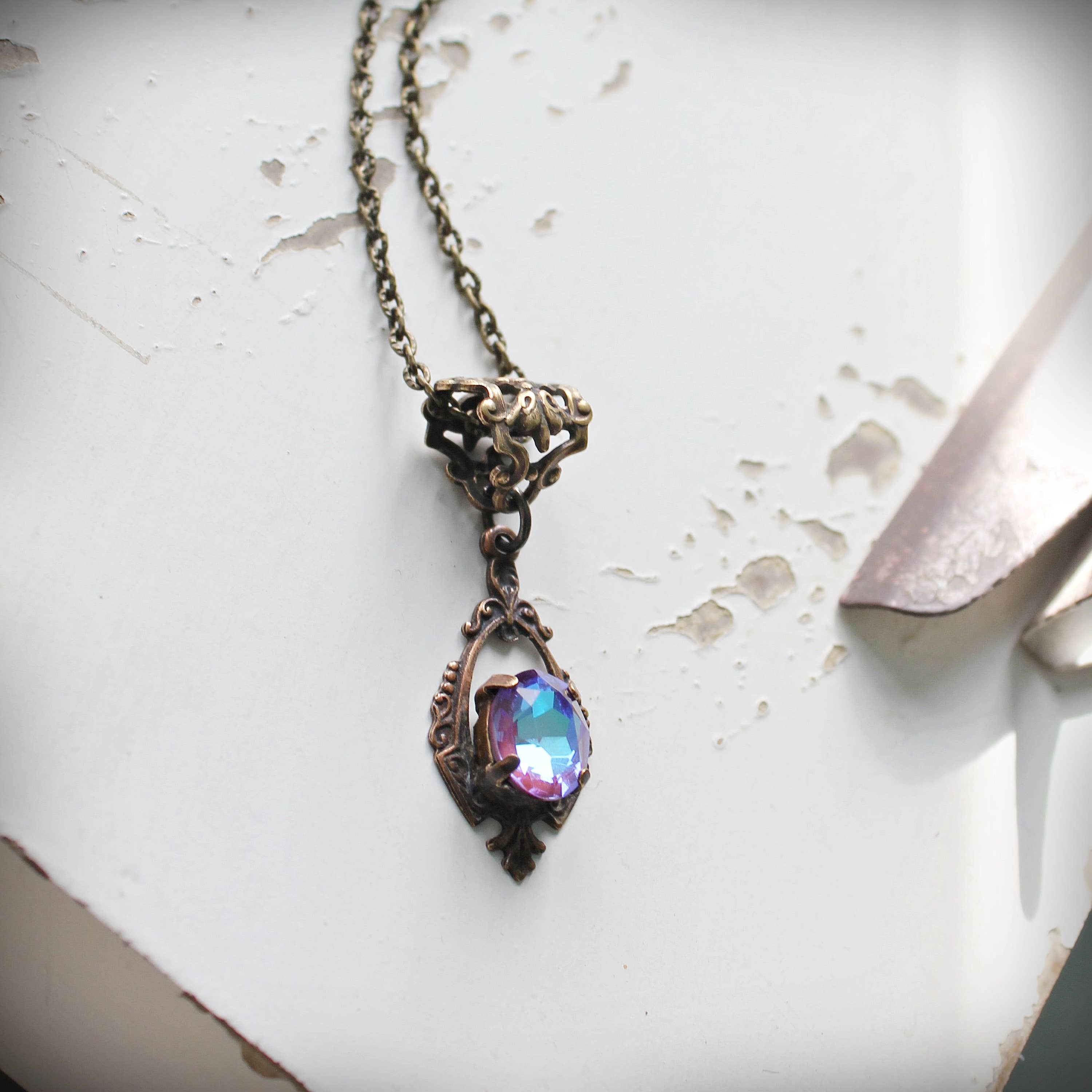 Circa 1890 - Wholesale Pendant/Charm Necklace - Misty Blue Violet Edwardian Style Crystal Necklace2