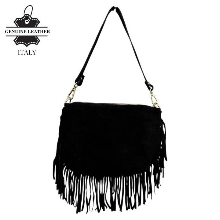 Chenson & Gorett - Wholesale Shoulder Bag - Women's - Italian Suede Crossbody Bag with Fringes. Promo 58035