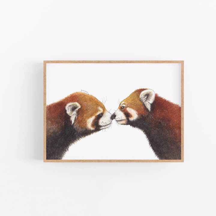 Red Panda Kiss Fine Art Giclee Print for wholesale by Shiso Paper