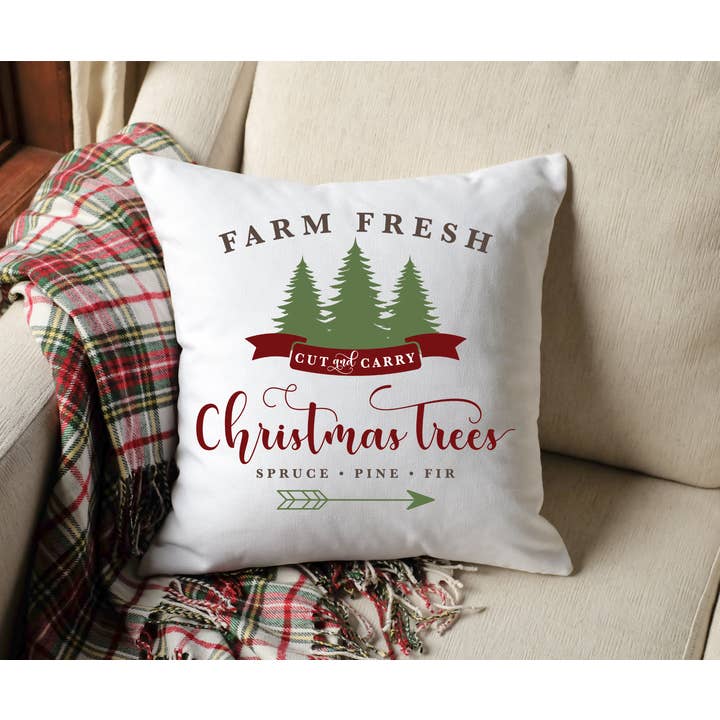 Quadratischer Kissenbezug mit Weihnachtsbaum-Bauernhof für den Großhandel von Wild & Untamed Designs