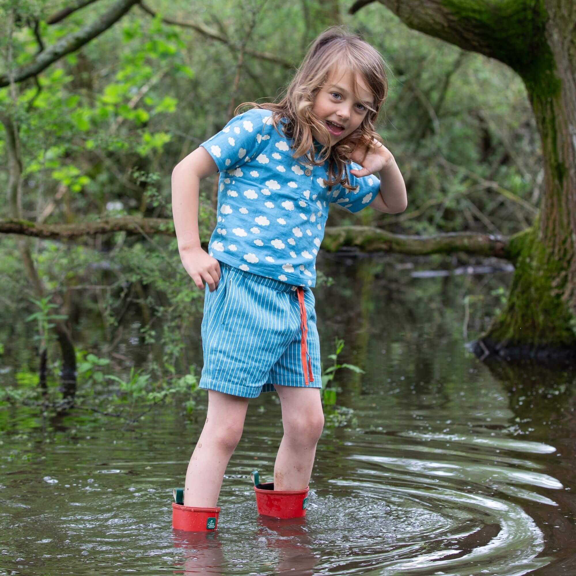 Horizon Blue Striped By The Sea Twill Shorts for wholesale on Faire