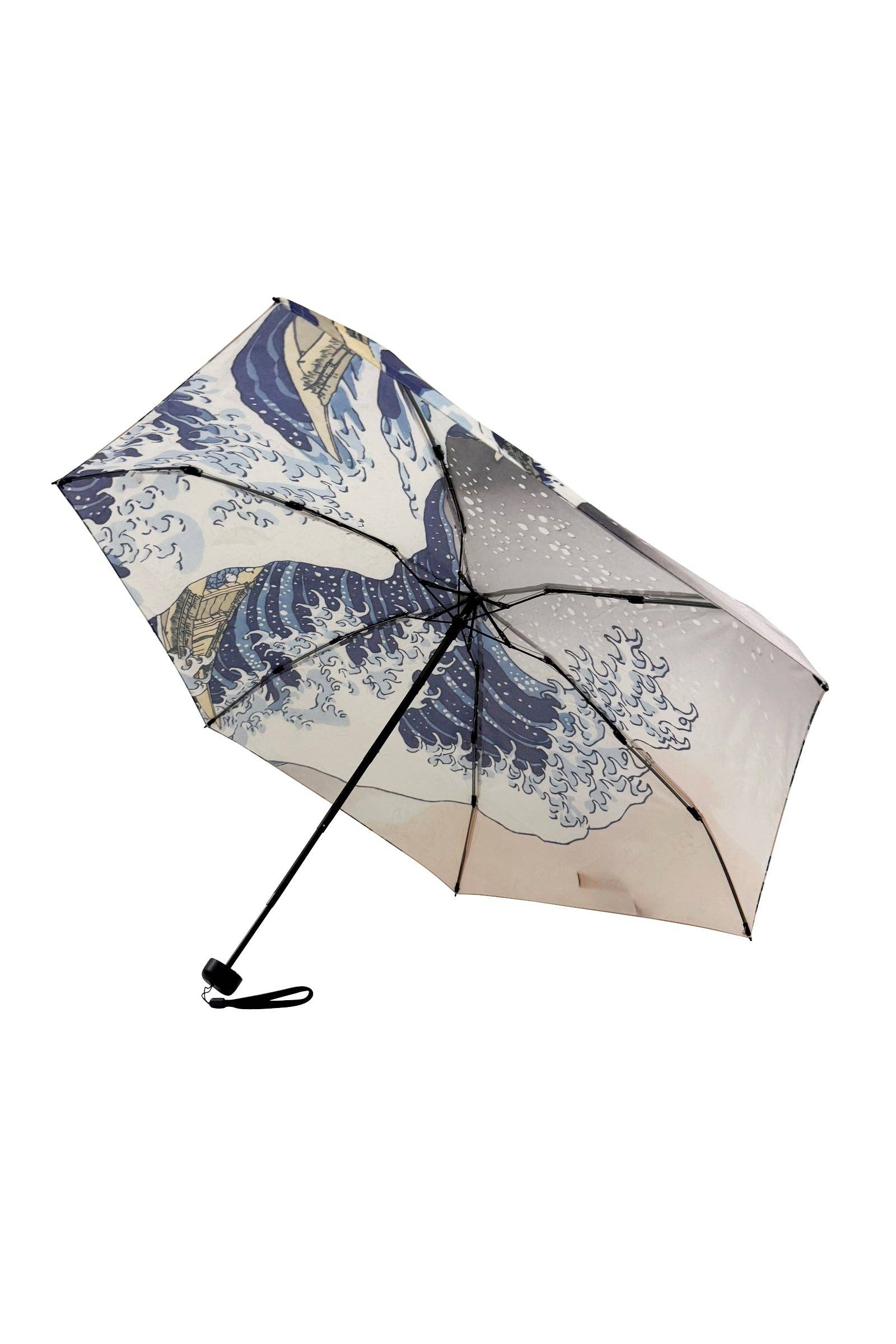 Blu Navy Ombrello con Grande Onda di Hokusai con Custodia da Viaggio (Mini) in vendita all'ingrosso su Faire3