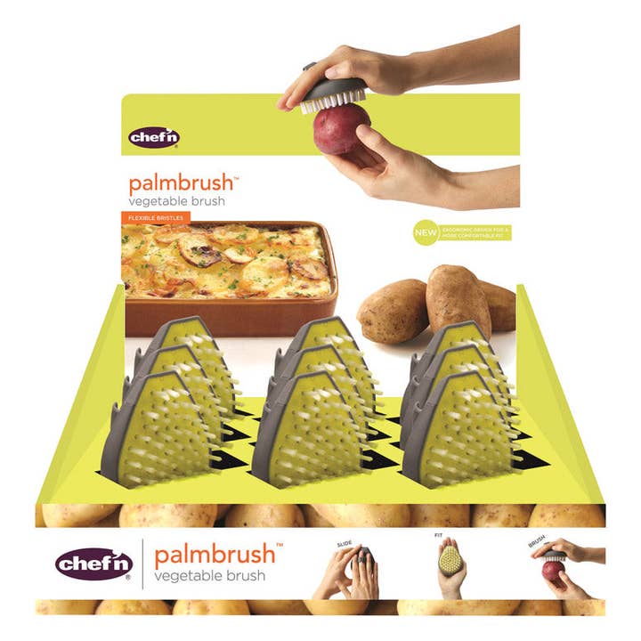 Everyday Supply Co - Wholesale Cleaning Brush - Chef'n Palmbrush Gray/Yellow Veggie Brush - 9 Pack