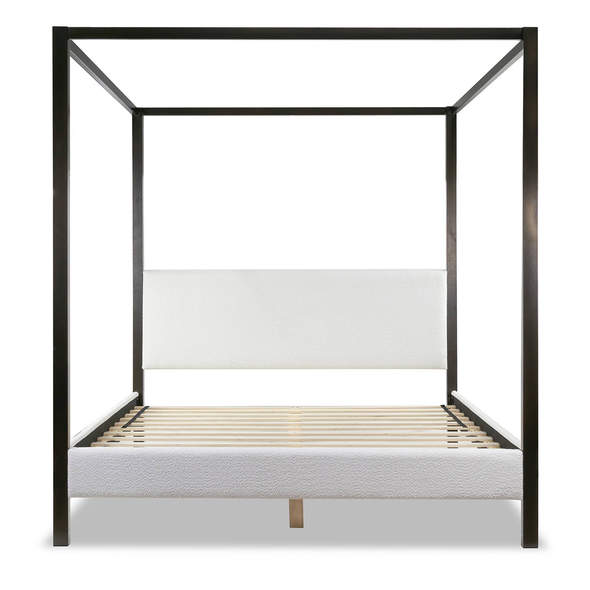 Glamour Home - Wholesale Bed - Beecher White Boucle Canopy King Bed with Iron Frame5