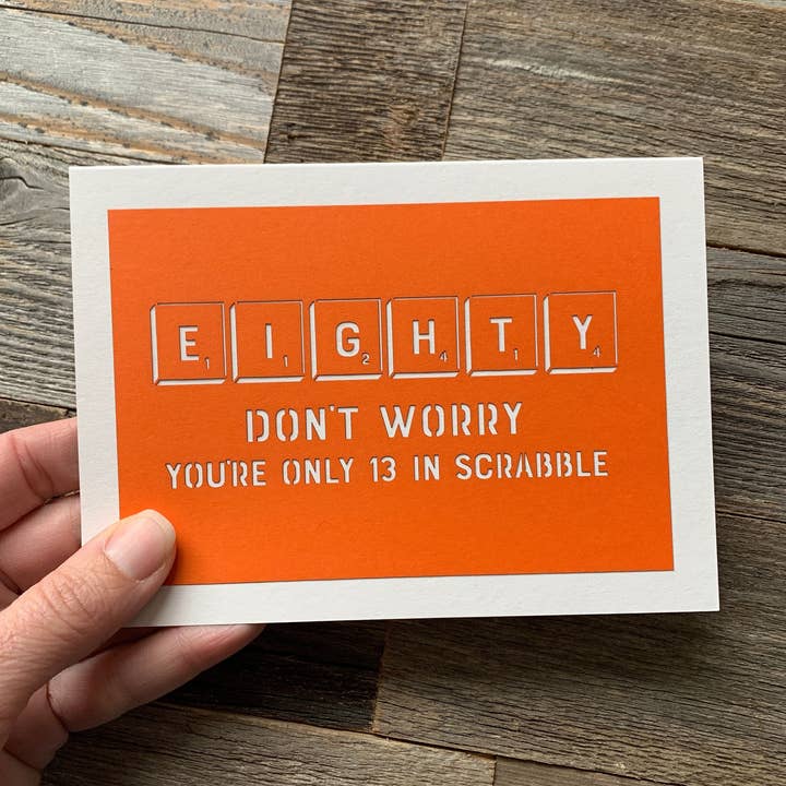 80th Birthday Scrabble Themed Card for wholesale by Louise Lauret