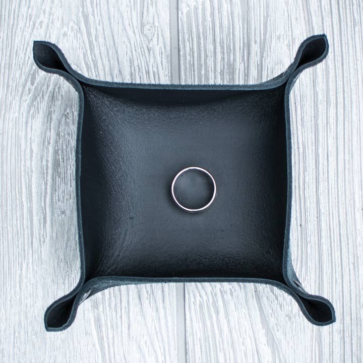 Black Leather Ring Tray for wholesale by Iron and Grain Leather Co.