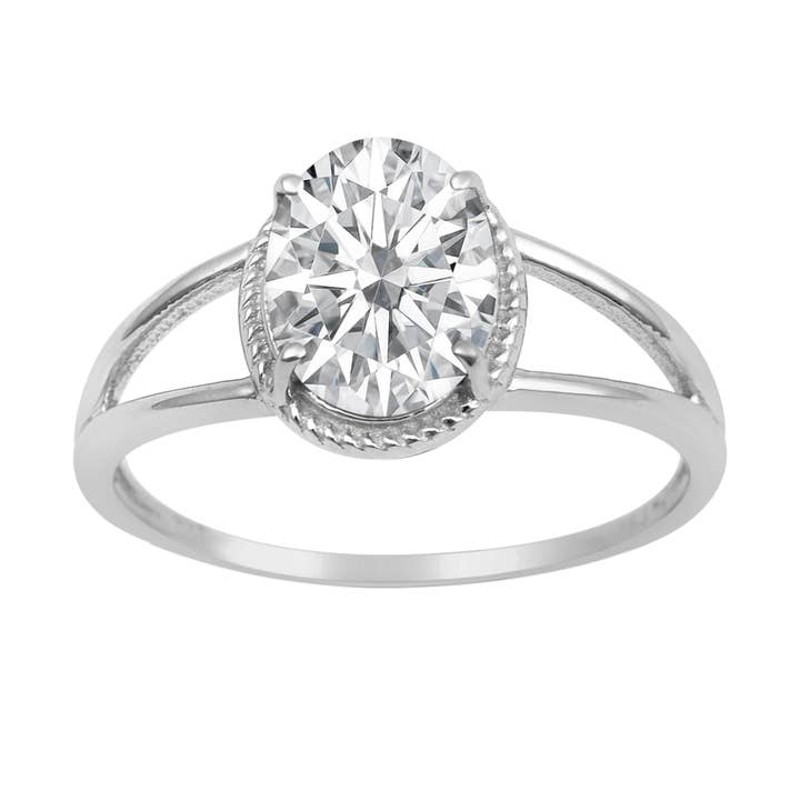 2,5 Ctw Oval Moissanit 925 Sterling Sølv Split Shank Ring for engroshandel hos Star Joya