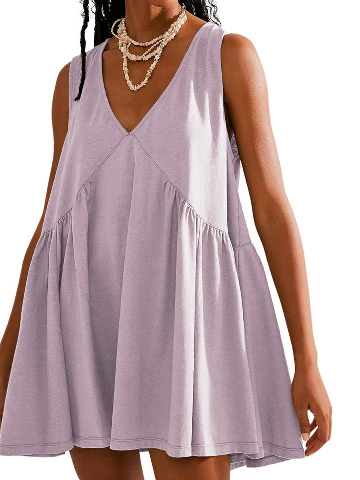 Rosa Clothing - Wholesale Dress - Women's - Summer V-Neck Pleated Sleeveless Vest Dress