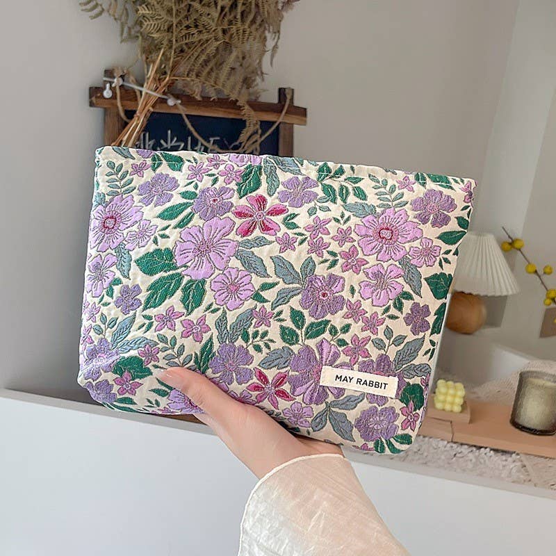 JOSSLYN by wall to wall - Wholesale Makeup/Cosmetic Bag - TRAVEL EMBROIDERY FLORAL COSMETIC MAKEUP POUCH | 40P5705