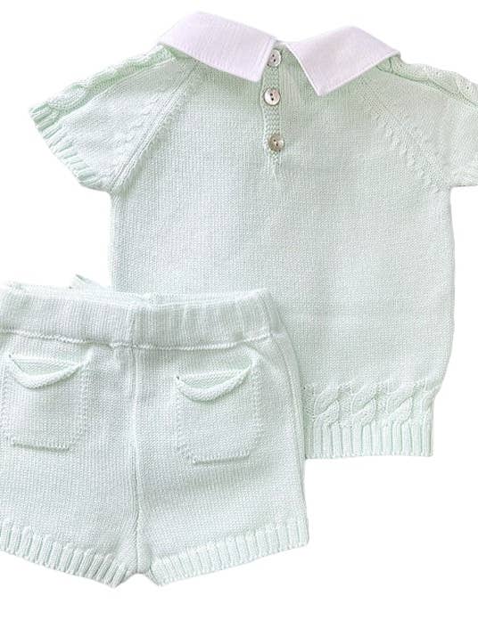Rahigo Moda Infantil – Großhandel Oberteil-&-Shorts-Set – Baby – 24185 Jungen-Set: Strick-Poloshirt mit Kragen und Shorts1