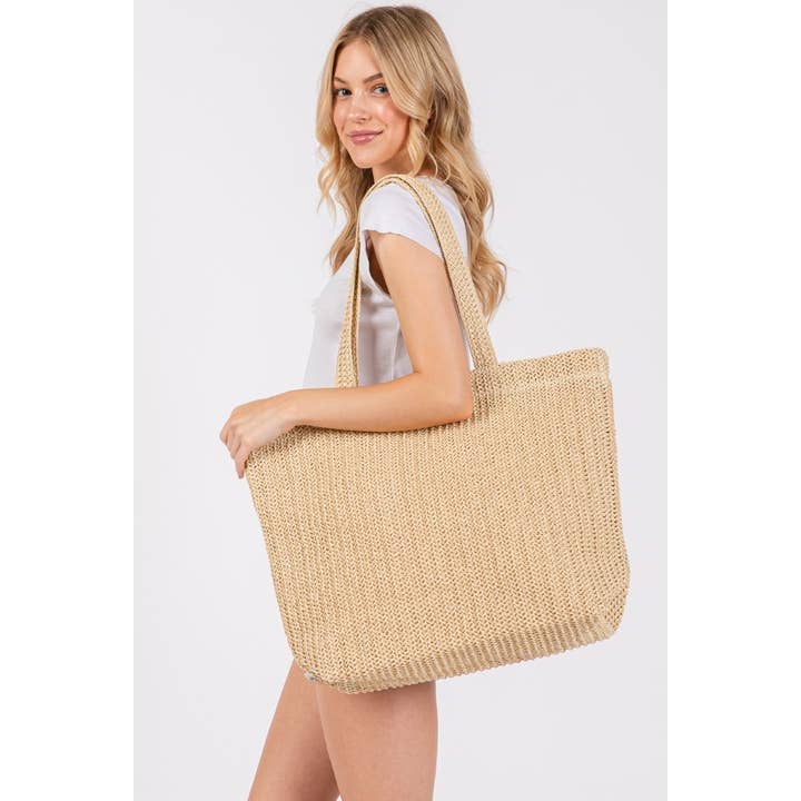 Collections by Fame Accessories – wholesale Bärkasse - Dam – Stor virkad stråväska