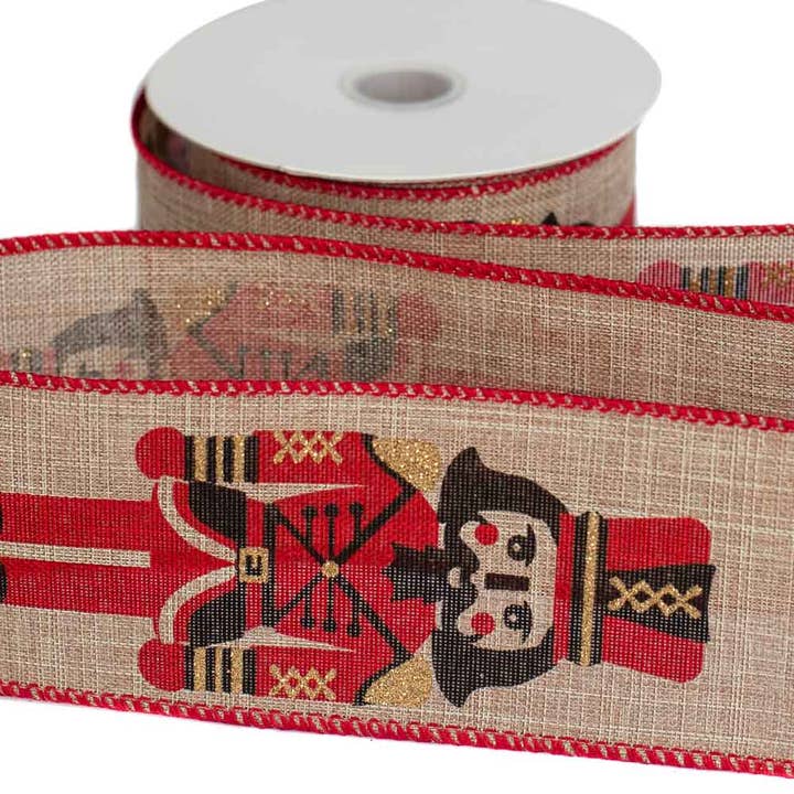 Red Black 2-1/2" Nutcracker Soldier Wired Christmas Ribbon 10yd Spool for wholesale on Faire