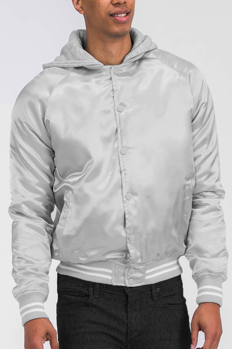 WEIV - Wholesale Bomber Jacket - Men's - Satin Hooded Varsity Bomber Jacket Windbreaker1
