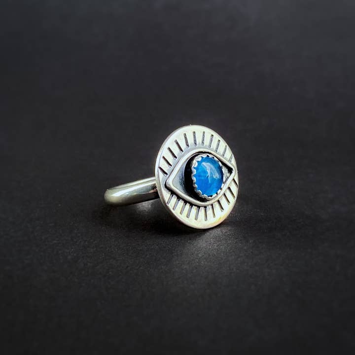 Blue and Blue – wholesale Cocktail/statement ring – Eyeball Ring - Neon Apatite5