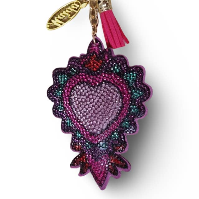 *HEARTS A FLAME RHINESTONE KEY CHAIN *EXCLUSIVE for wholesale by Maida Designs