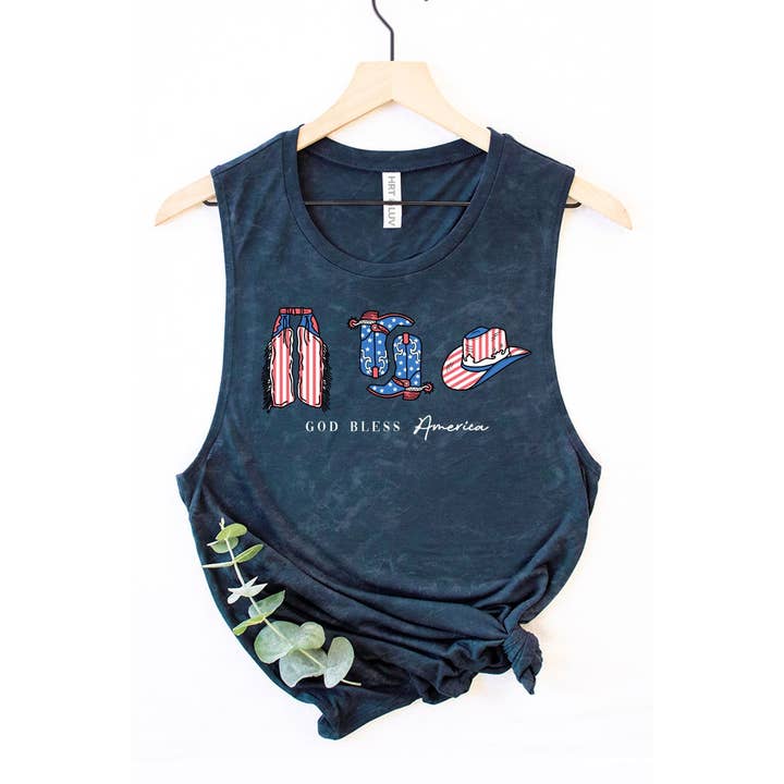 HRTandLUV - Wholesale Tank Top - Women's - GOD BLESS AMERICA MINERAL GRAPHIC TANK TOP4