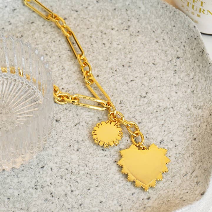 C Gold Plated Sun Heart Pendant Necklace DP25E792 for wholesale on Faire3